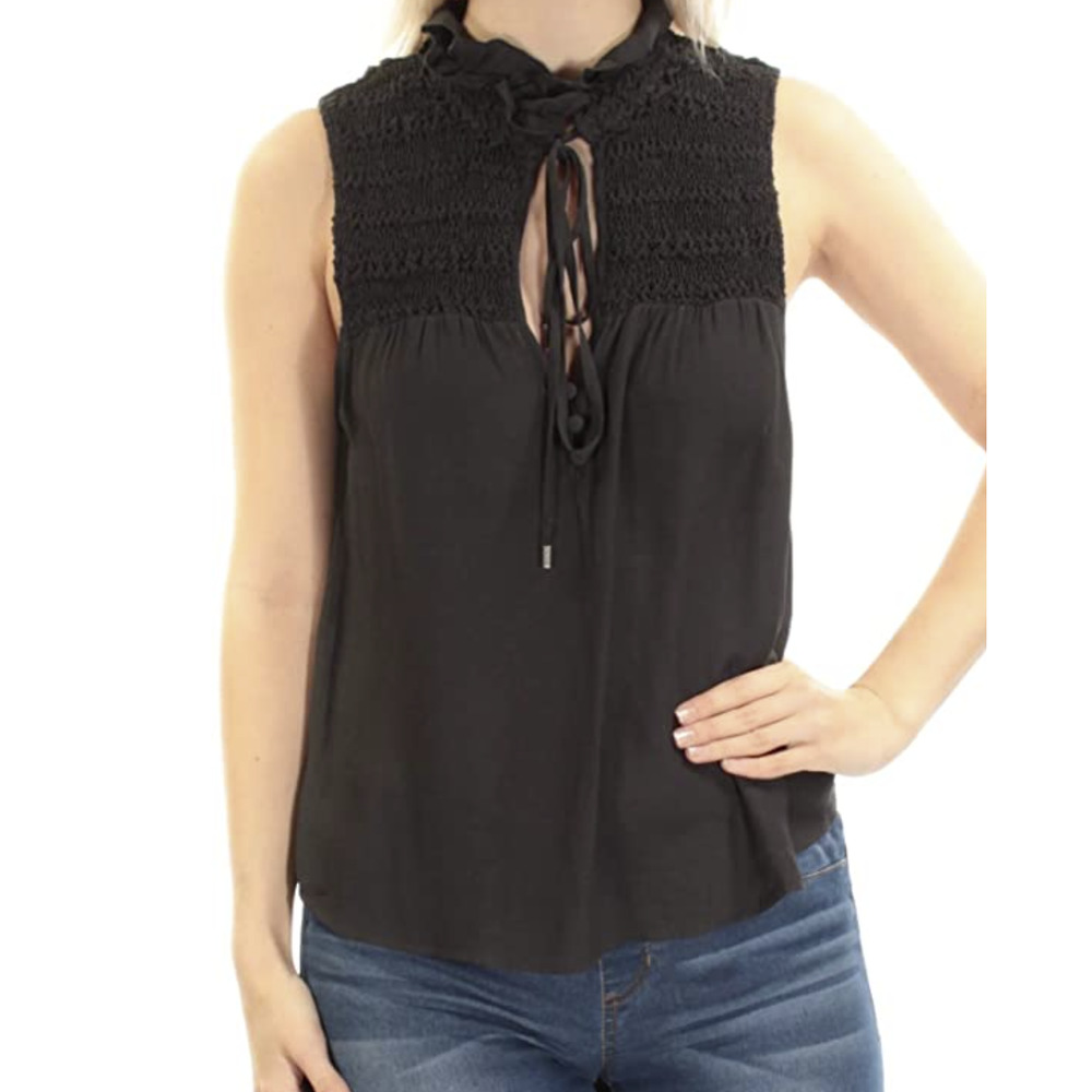 FREE PEOPLE RUFFLE ME UP BLACK SLEEVELESS TANK TOP